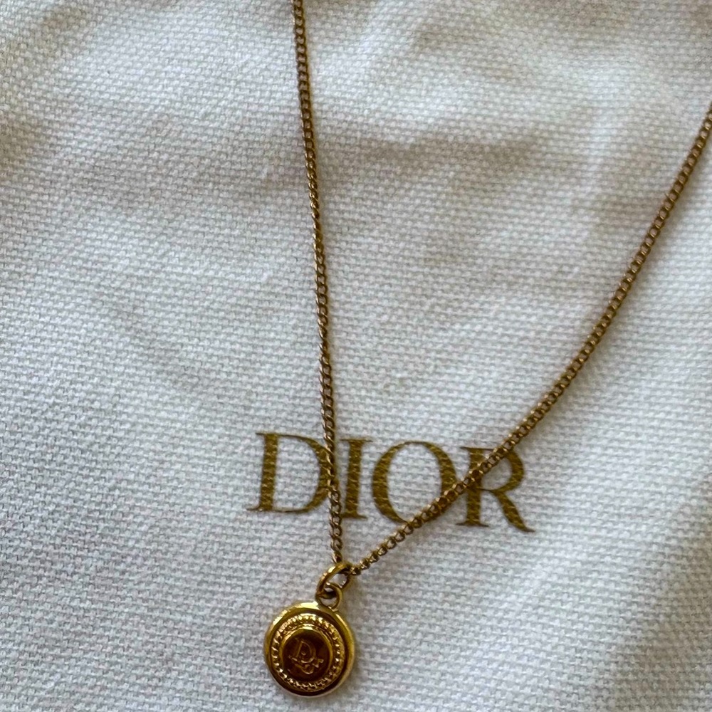 Dior Gold-Tone Circular Pendant Necklace - Picture 8 of 10